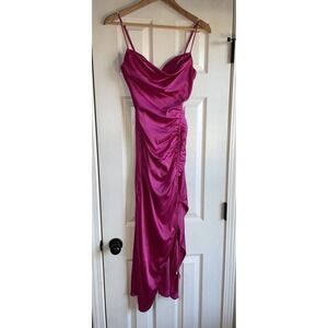 Blanc Clothing Satin Pink Dress Maxi Ruched